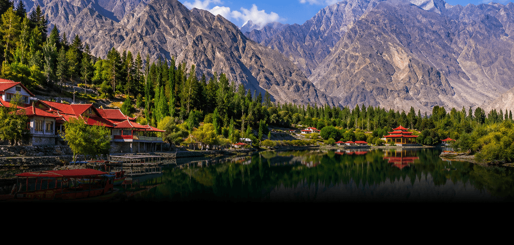 Scenic mountain lake destination in northern Pakistan for intercity travel